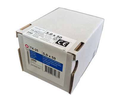 Spaanplaatschroeven platkop 5.0x25 TX-25 staal gehard verzinkt vke: 200 stk